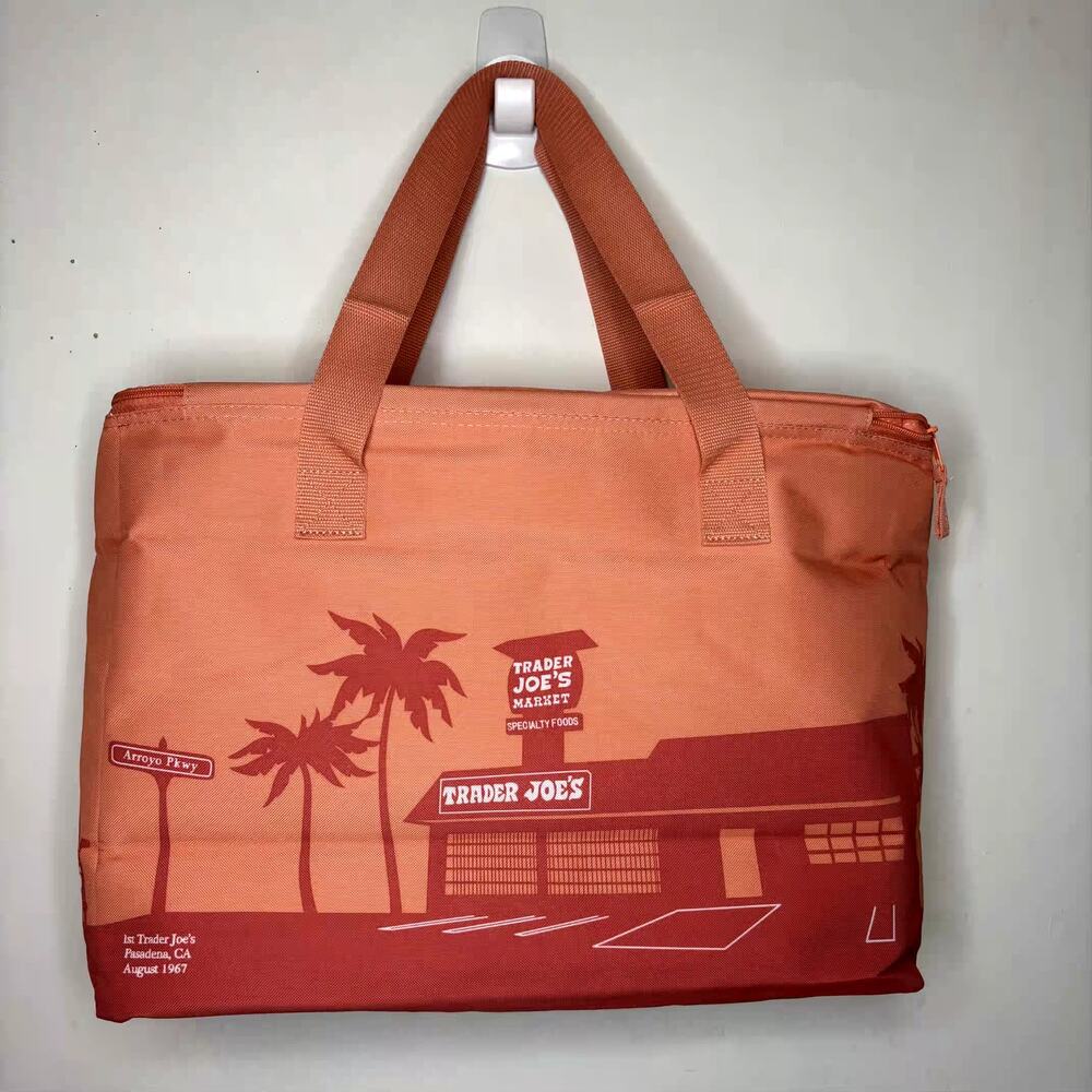 Trader Joe’s Large Reusable Insulated Cooler Bag Shopping Tote Peach Orange NWT! - Picture 7 of 14